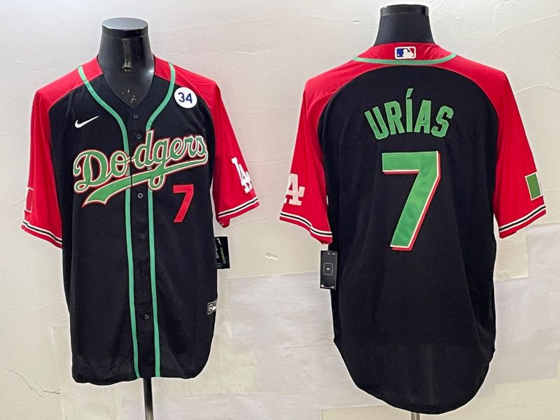 Men Los Angeles Dodgers #7 Urias Black red Game 2025 Nike MLB Jersey style 3204